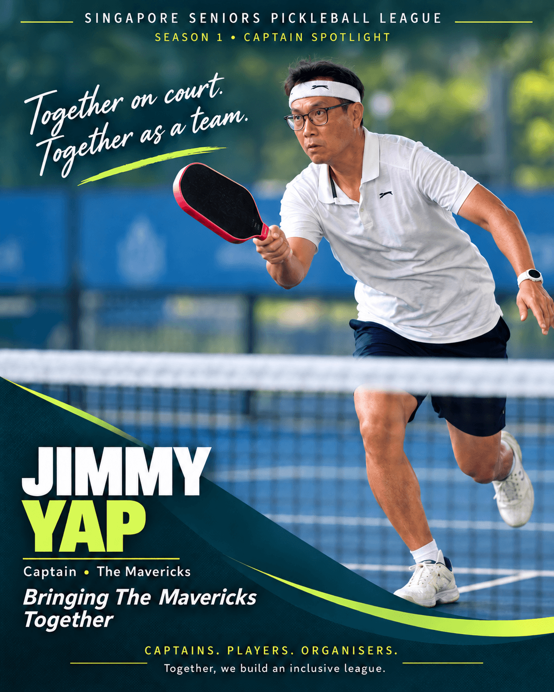 Jimmy Yap, captain of MP Mavericks, sprints toward the net during a match.